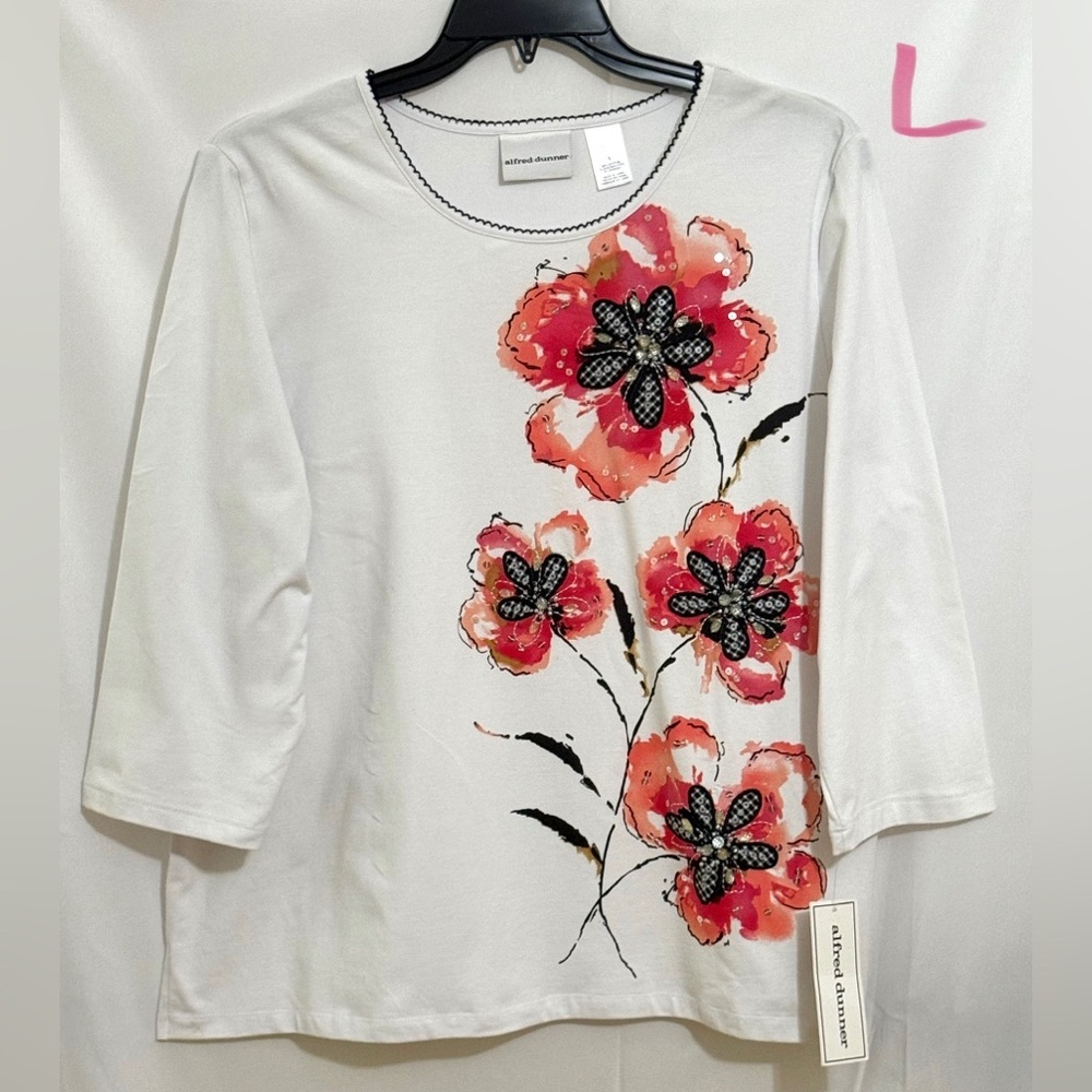 Alfred Dunner Women's White Floral Top